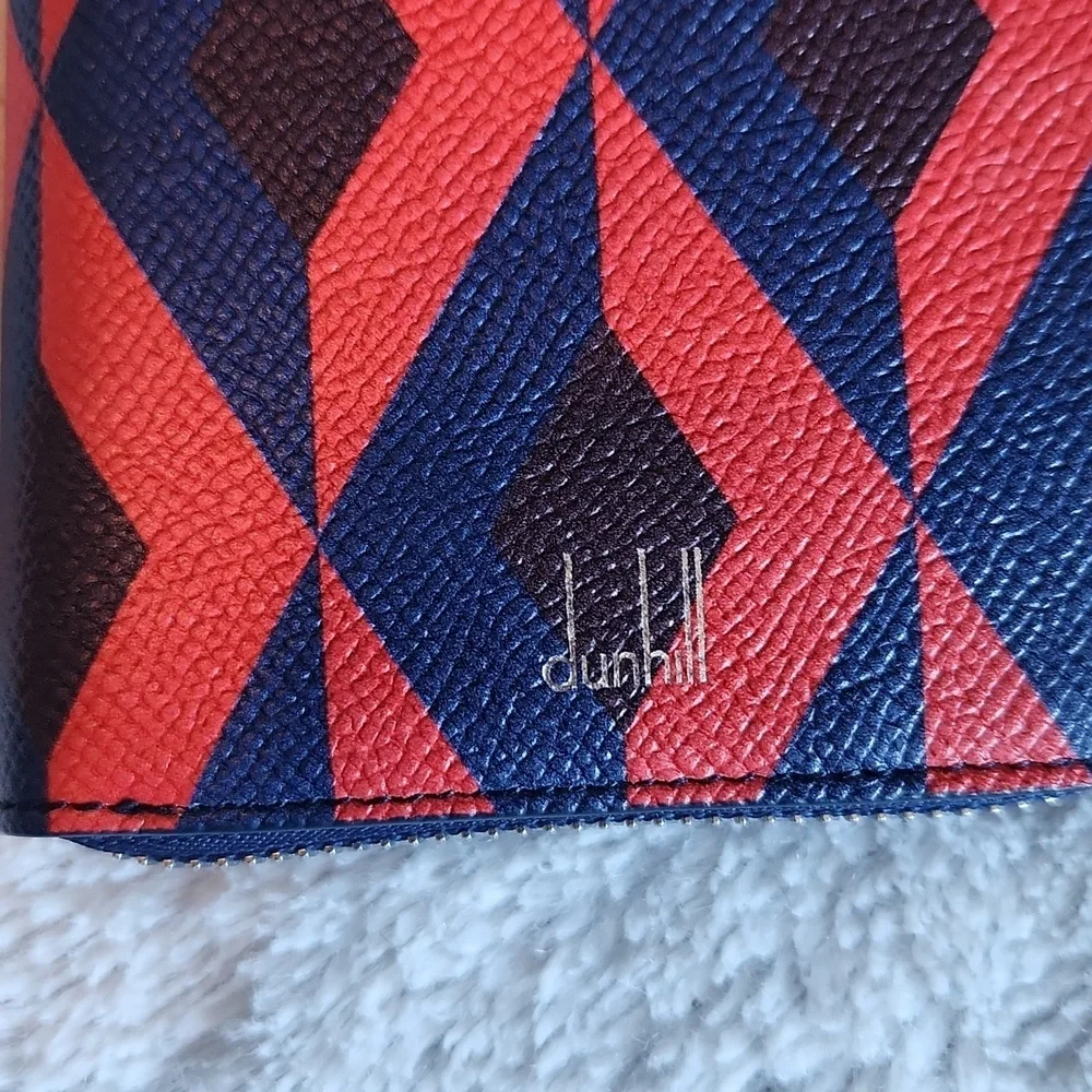 Dunhill Cadogan Zip Coat Wallet – Red & Navy Geometric Print